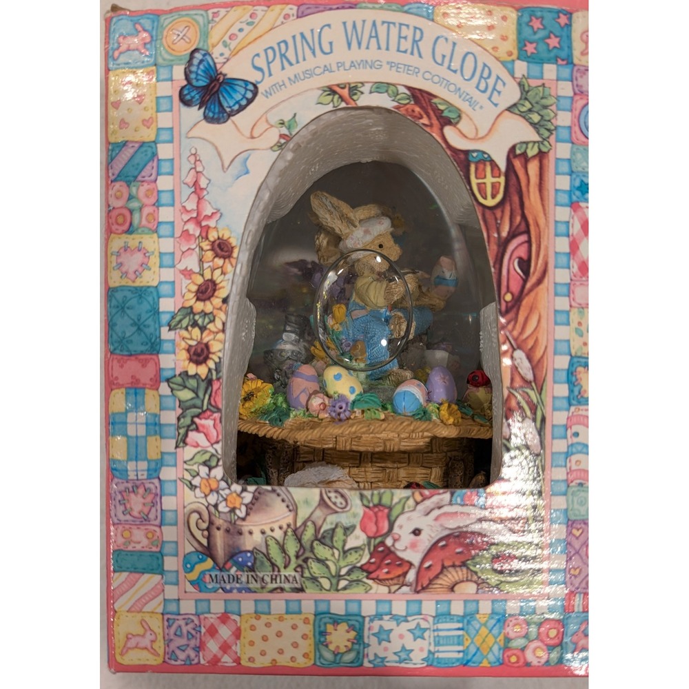 Vintage 1990s Easter Bunny Musical Water Globe Egg Peter Cottontail BNIB